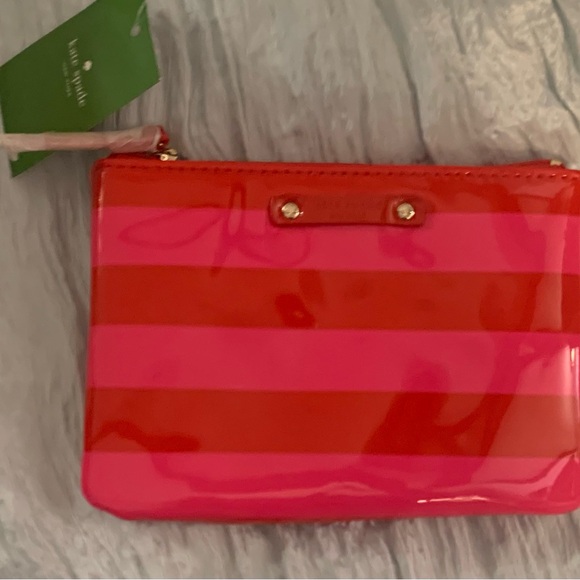 NWT Kate Spade York Street Patent Leather Stripe Zip Mini Pouch Bag Striped - Picture 5 of 10